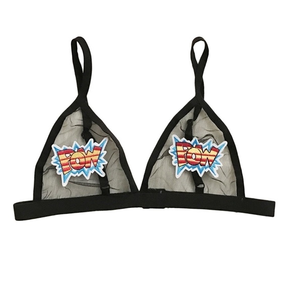 Womens Cute Black Transparent Mesh POW Bra NEW - Picture 2 of 3